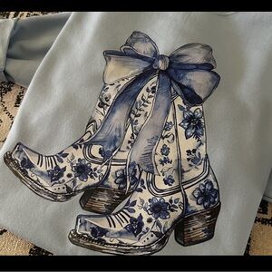BLUE Floral Boot Graphic Tee